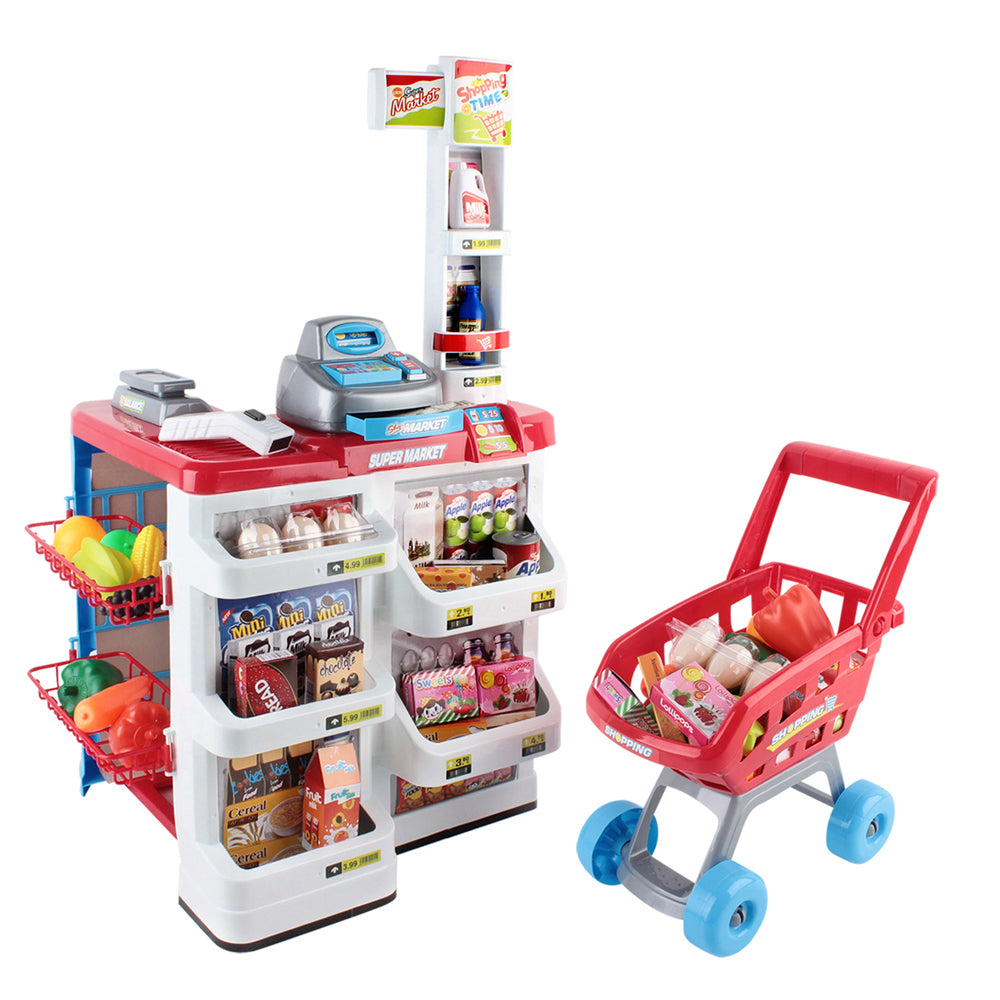 Keezi Kids Pretend Play Supermarket Set – 24-Piece Role Play with Cash Register & Trolley