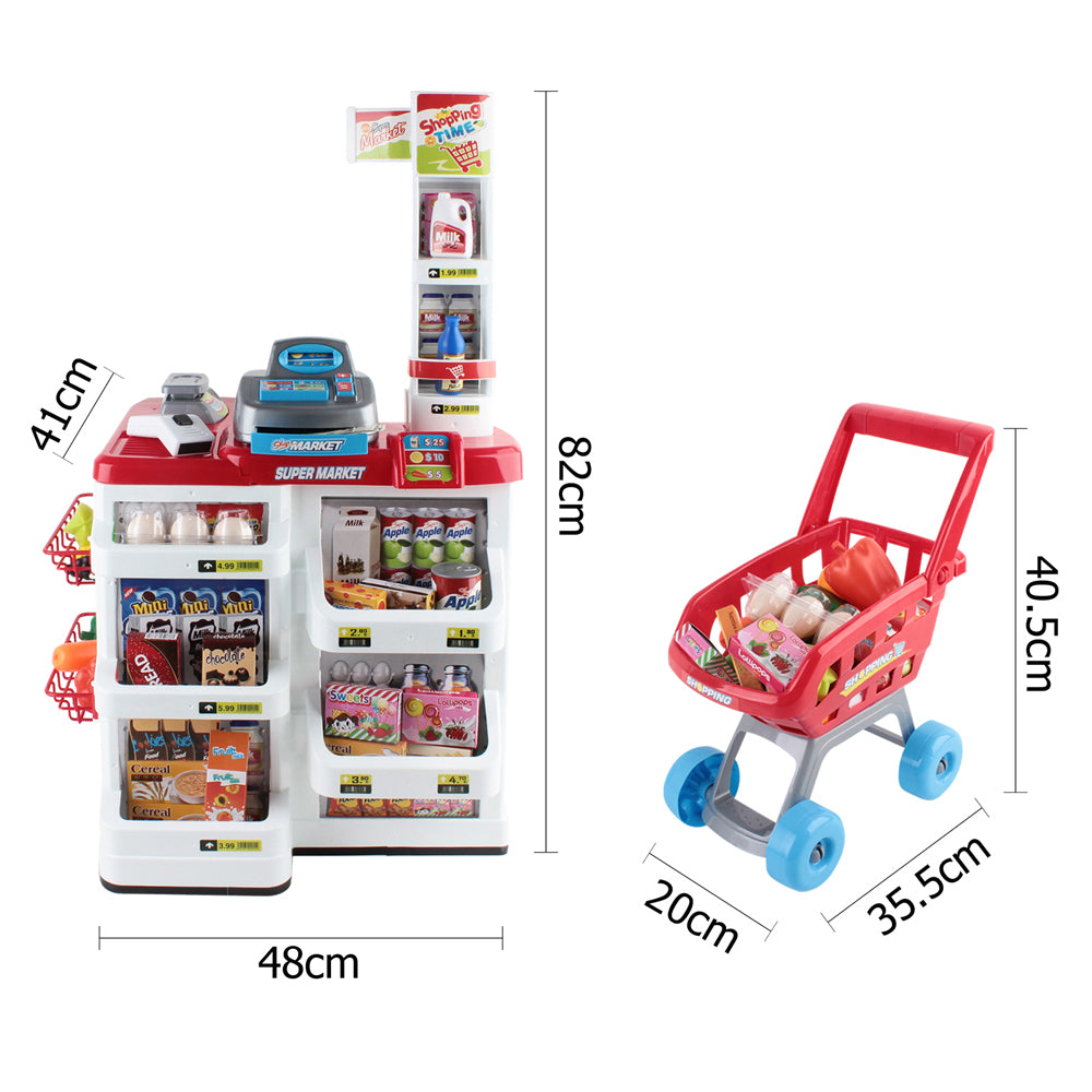 Keezi Kids Pretend Play Supermarket Set – 24-Piece Role Play with Cash Register & Trolley