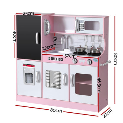 Keezi 80cm Kids Wooden Pretend Kitchen Set – Pink Play Cooking Toy with Oven, Pot & Blackboard