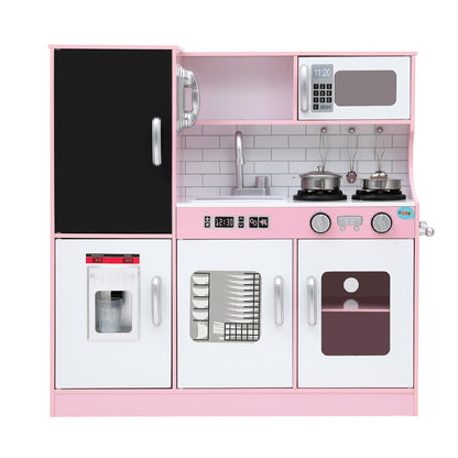 Keezi 80cm Kids Wooden Pretend Kitchen Set – Pink Play Cooking Toy with Oven, Pot & Blackboard