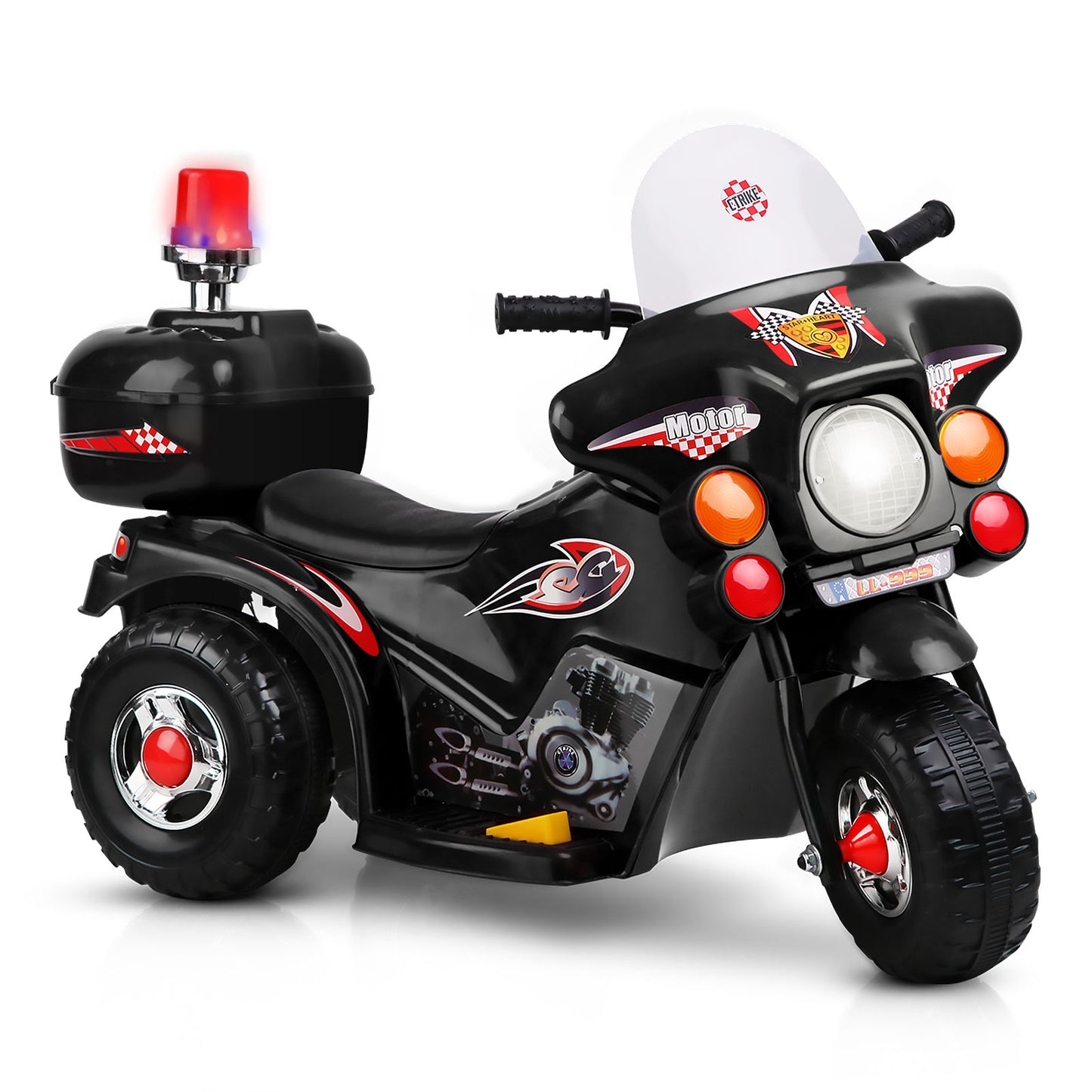 Rigo 6V Kids Electric Police Motorcycle – Black Ride-On Motorbike with Sirens & Lights