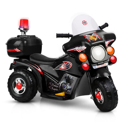 Rigo 6V Kids Electric Police Motorcycle – Black Ride-On Motorbike with Sirens & Lights