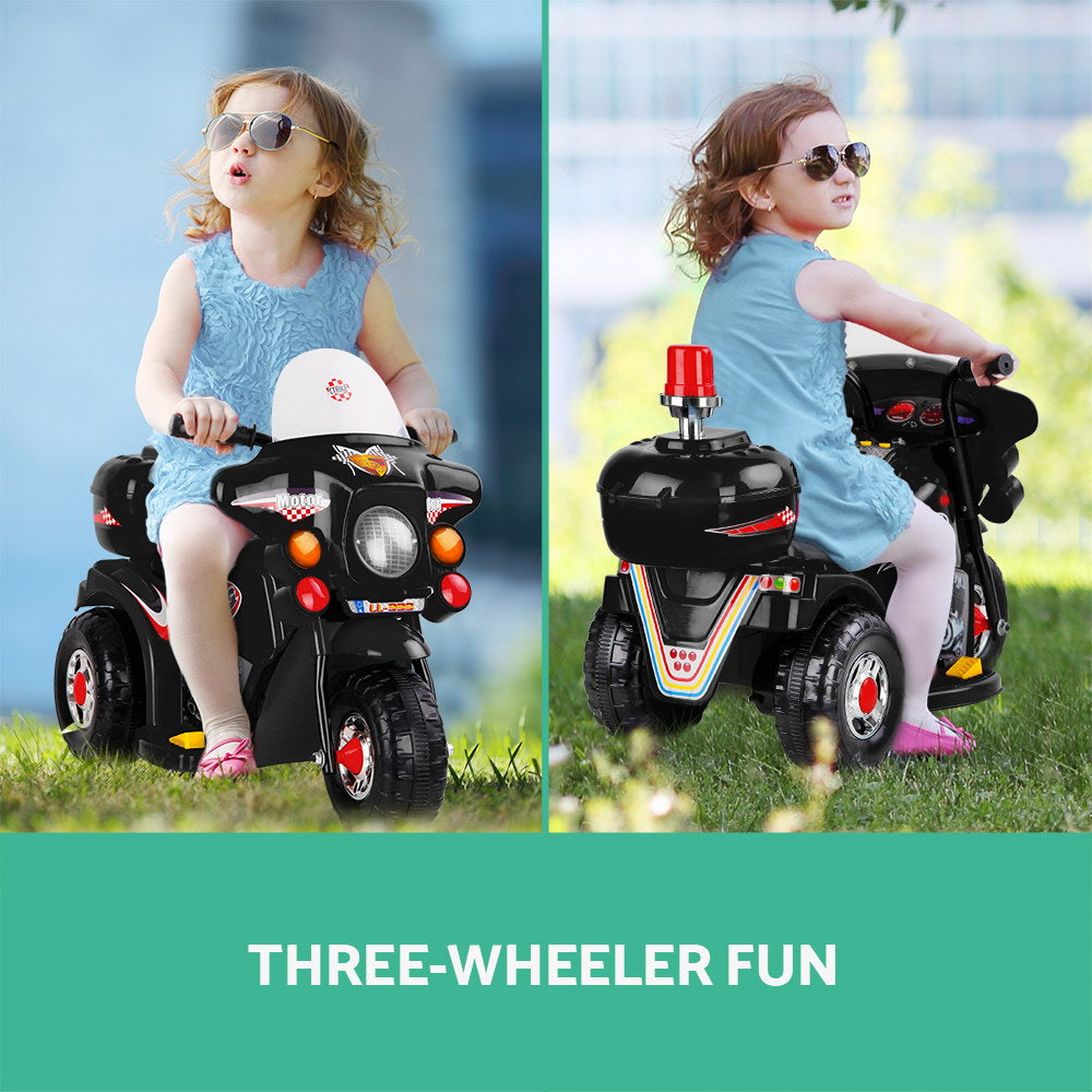 Rigo 6V Kids Electric Police Motorcycle – Black Ride-On Motorbike with Sirens & Lights