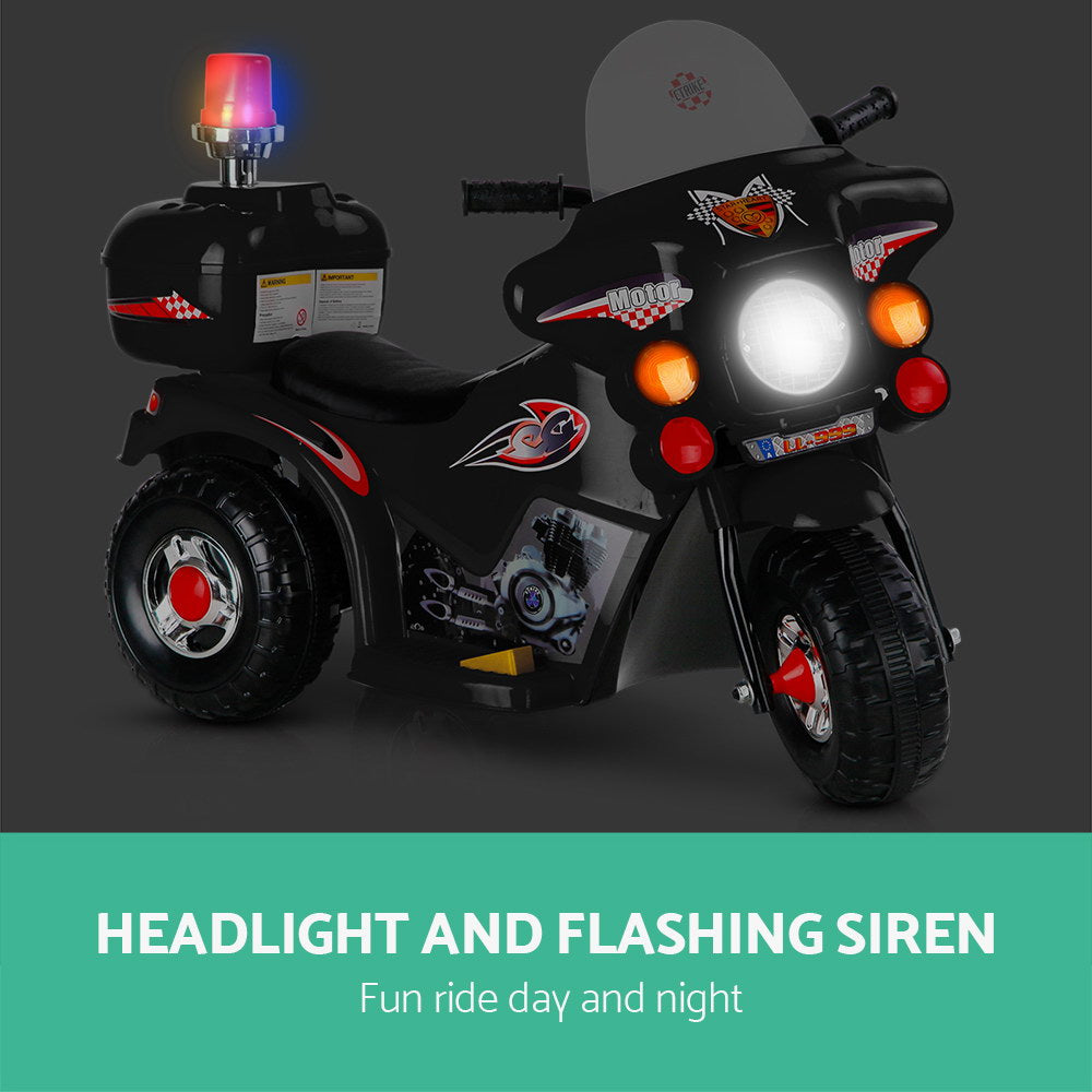 Rigo 6V Kids Electric Police Motorcycle – Black Ride-On Motorbike with Sirens & Lights
