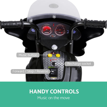 Rigo 6V Kids Electric Police Motorcycle – Black Ride-On Motorbike with Sirens & Lights