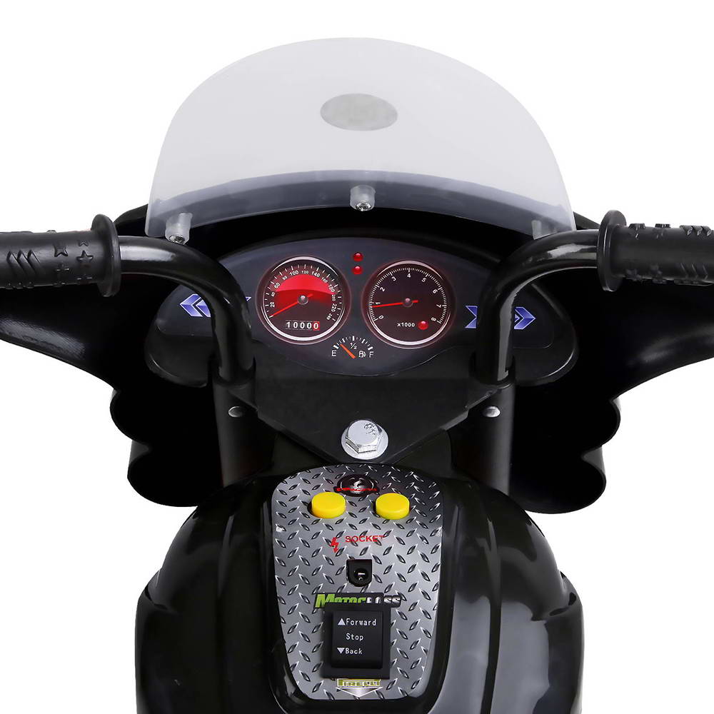 Rigo 6V Kids Electric Police Motorcycle – Black Ride-On Motorbike with Sirens & Lights