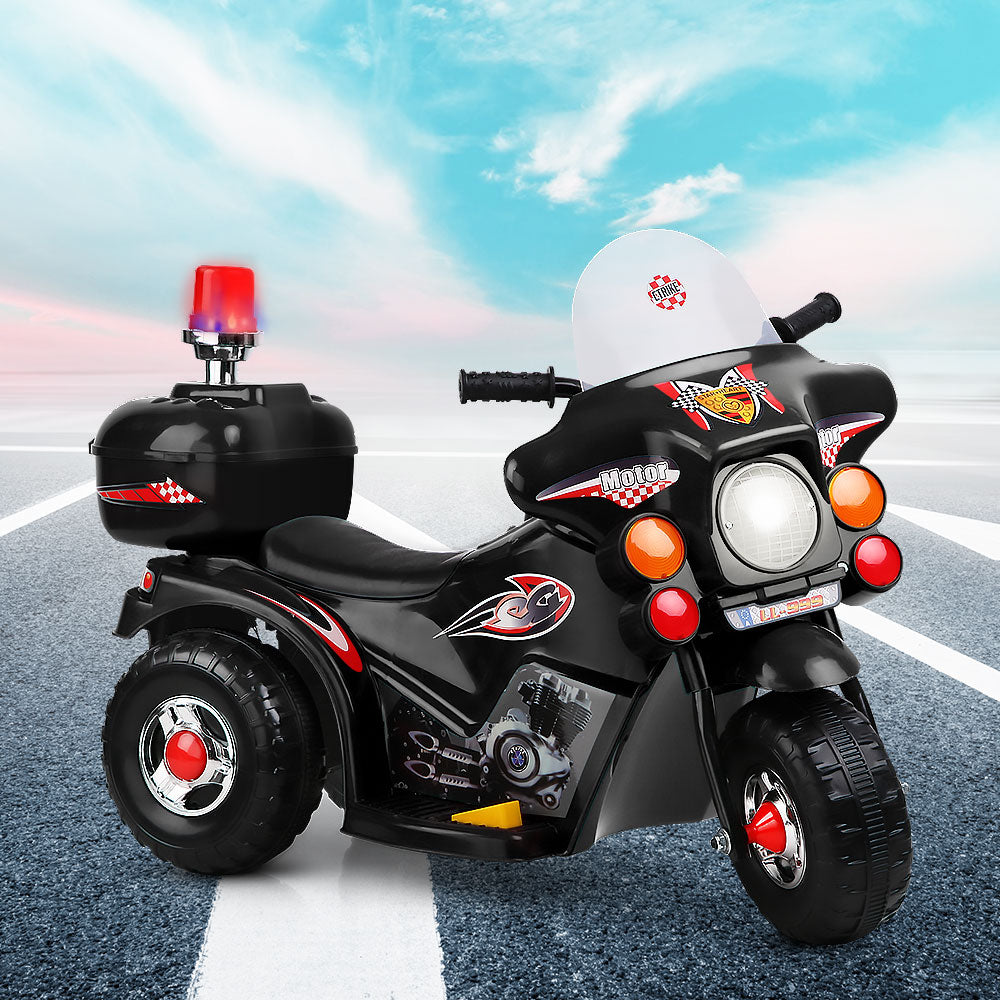 Rigo 6V Kids Electric Police Motorcycle – Black Ride-On Motorbike with Sirens & Lights