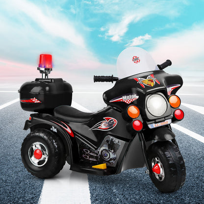 Rigo 6V Kids Electric Police Motorcycle – Black Ride-On Motorbike with Sirens & Lights