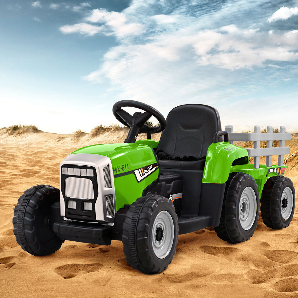 Rigo 12V Kids Electric Ride-On Tractor – Green Toy Car with Remote Control