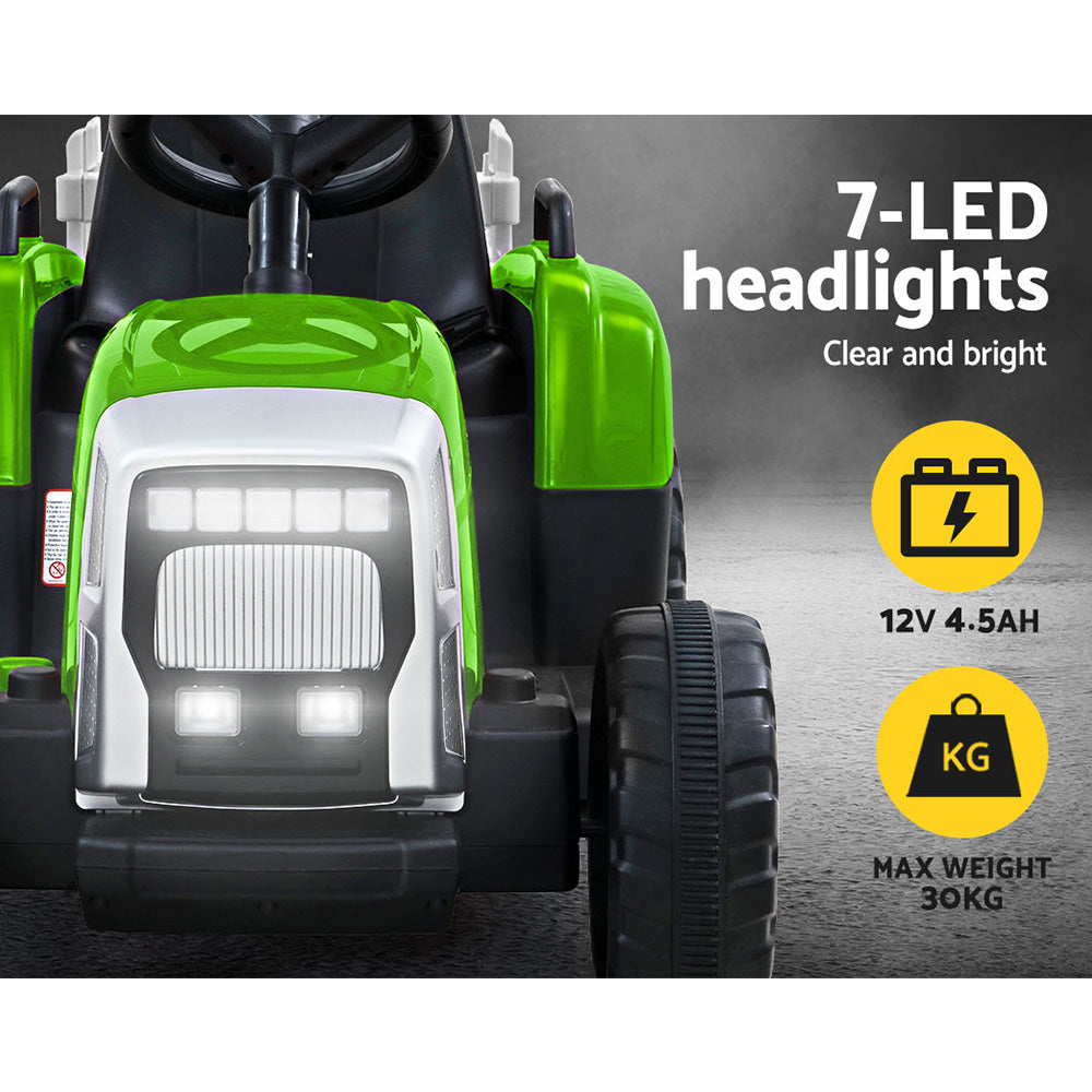Rigo 12V Kids Electric Ride-On Tractor – Green Toy Car with Remote Control