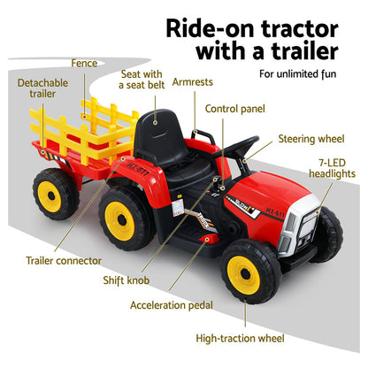 Rigo 12V Kids Electric Ride-On Tractor – Red Toy Car with Remote Control