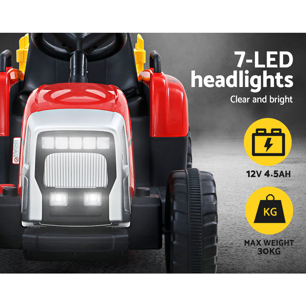 Rigo 12V Kids Electric Ride-On Tractor – Red Toy Car with Remote Control