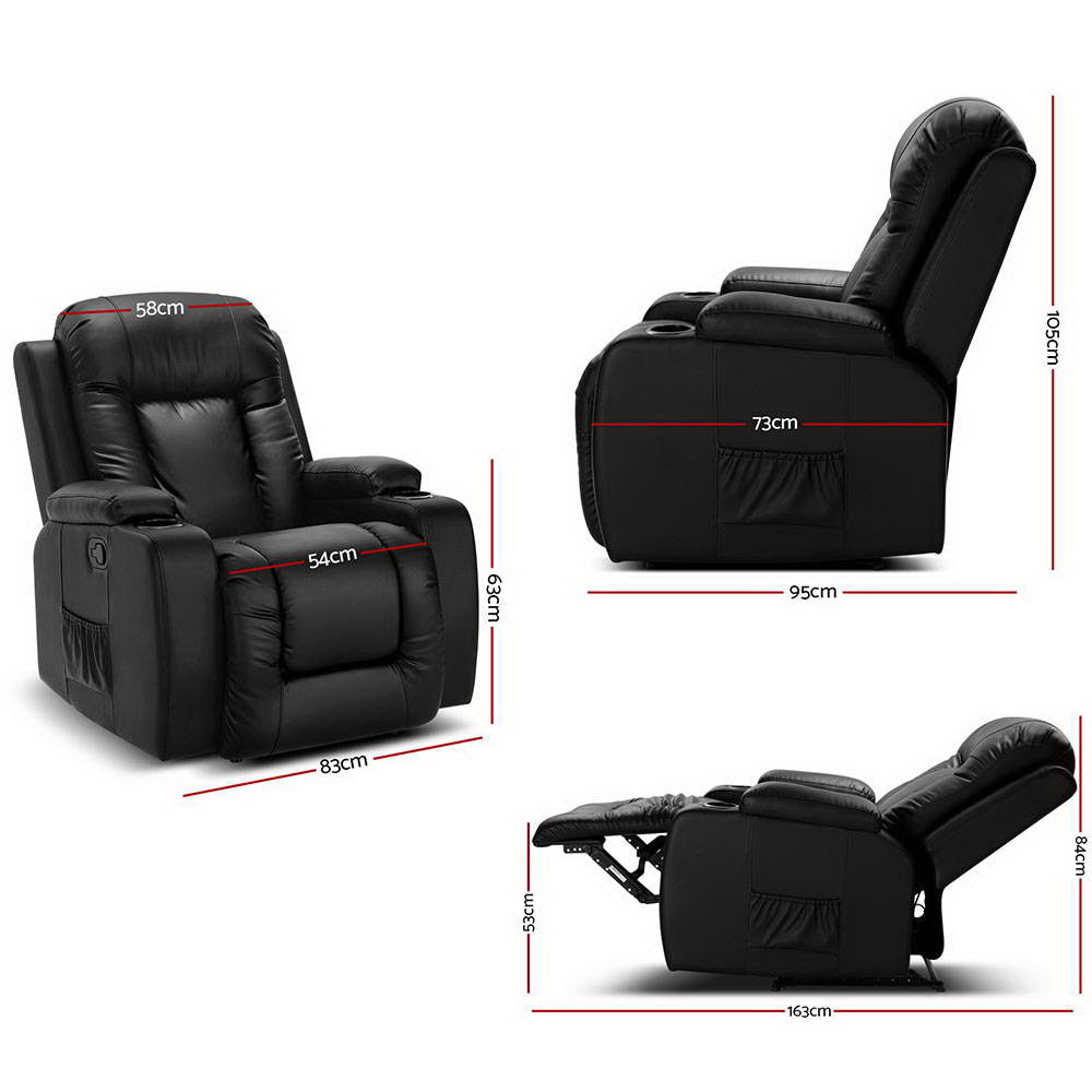 Braneit™ Recliner Chair Electric Heated Massage Chairs Faux Leather Cabin