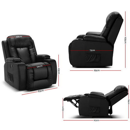 Braneit™ Recliner Chair Electric Heated Massage Chairs Faux Leather Cabin