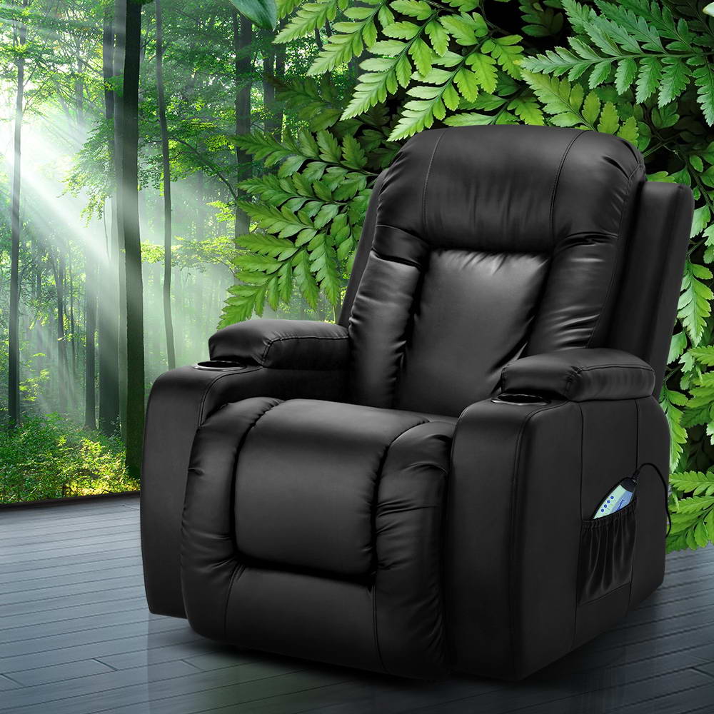 Braneit™ Recliner Chair Electric Heated Massage Chairs Faux Leather Cabin