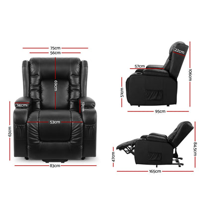 Braneit™ Recliner Chair Lift Assist Heated Massage Chair Leather Rukwa