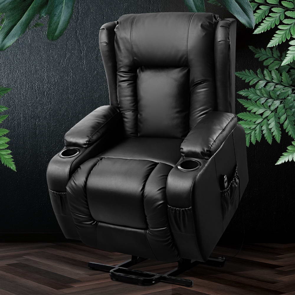 Braneit™ Recliner Chair Lift Assist Heated Massage Chair Leather Rukwa