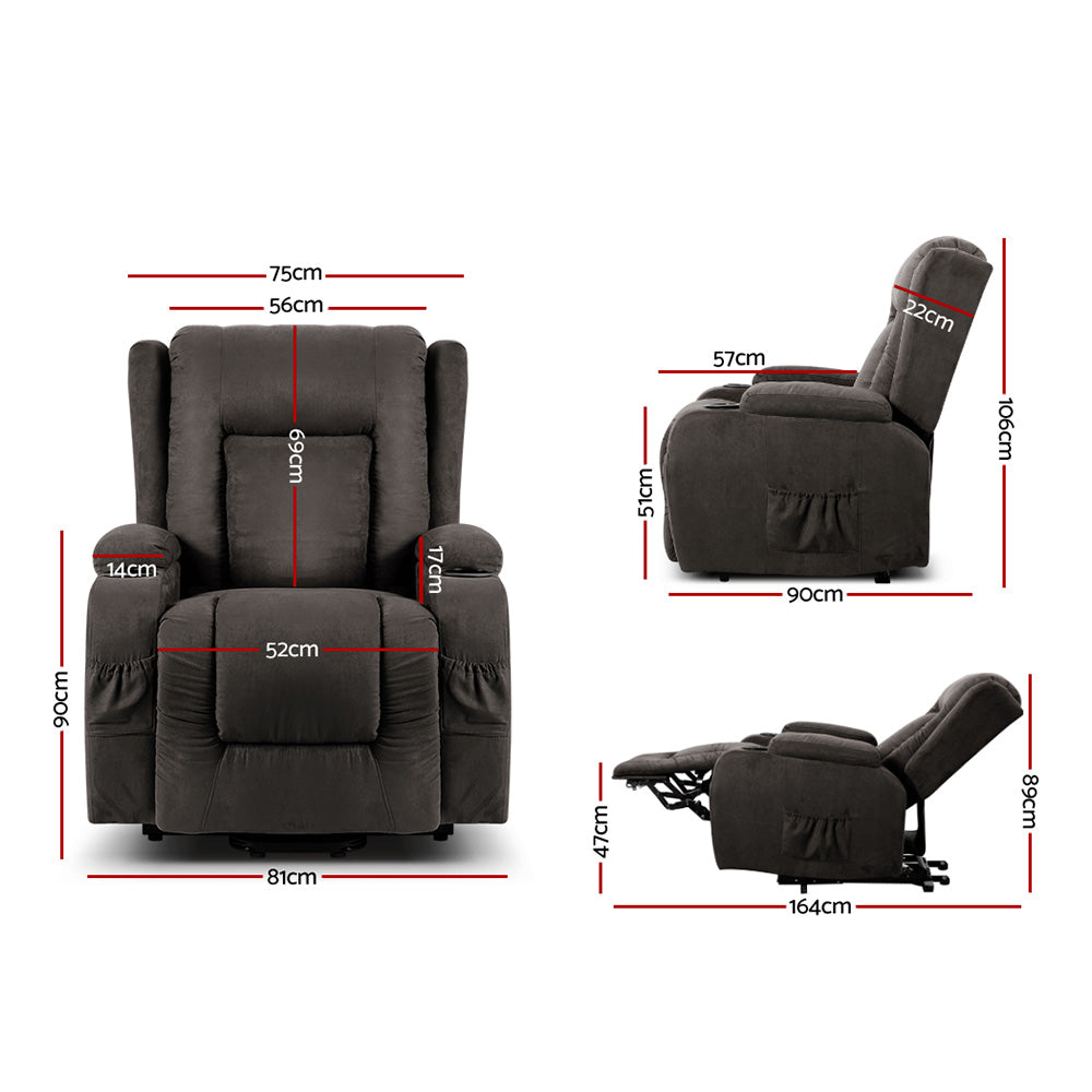 Braneit™ Recliner Chair Lift Assist Heated Massage Chair Velvet Rukwa