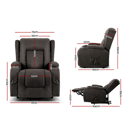 Braneit™ Recliner Chair Lift Assist Heated Massage Chair Velvet Rukwa