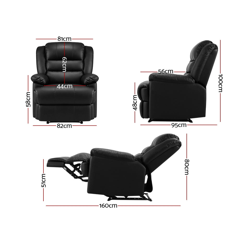 Braneit™ Recliner Chair Leather Black Cissy