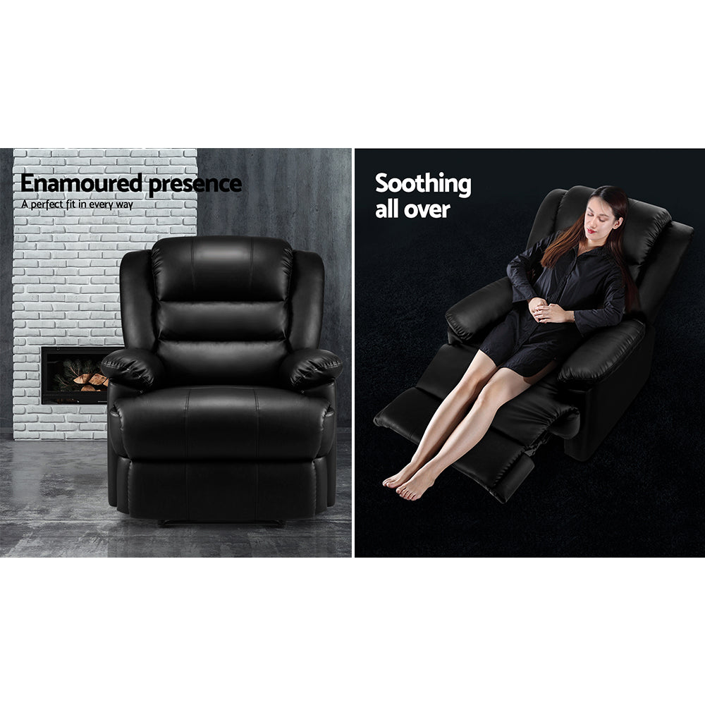 Braneit™ Recliner Chair Leather Black Cissy