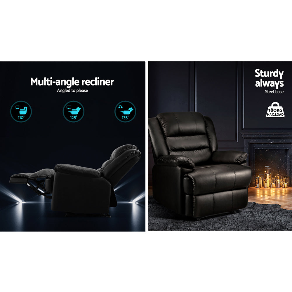 Braneit™ Recliner Chair Leather Black Cissy