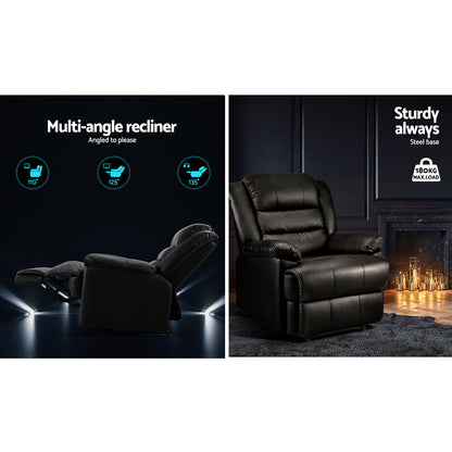 Braneit™ Recliner Chair Leather Black Cissy