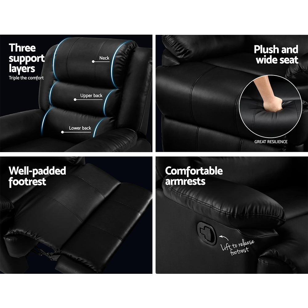 Braneit™ Recliner Chair Leather Black Cissy