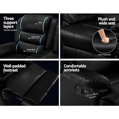 Braneit™ Recliner Chair Leather Black Cissy
