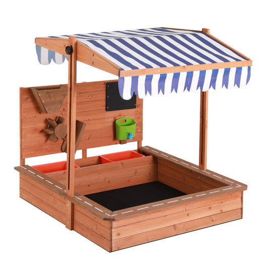 Keezi Kids Wooden Sandpit – 110cm Outdoor Sandbox with Canopy, Cover & Funnel