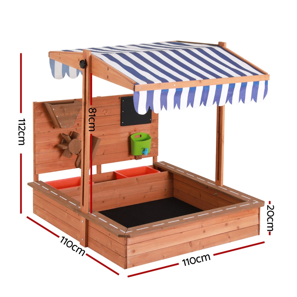 Keezi Kids Wooden Sandpit – 110cm Outdoor Sandbox with Canopy, Cover & Funnel