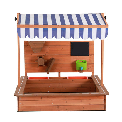Keezi Kids Wooden Sandpit – 110cm Outdoor Sandbox with Canopy, Cover & Funnel