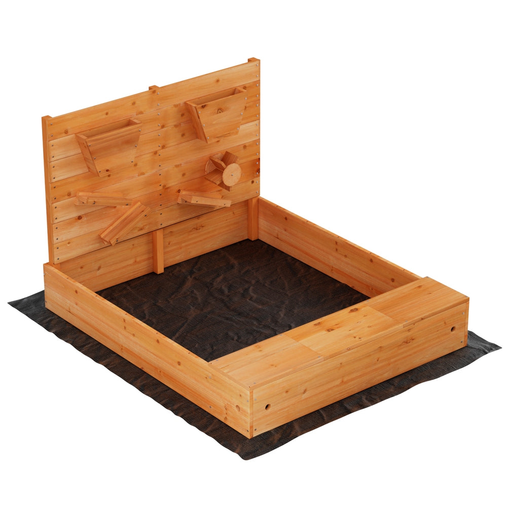 Keezi 120cm Kids Wooden Sandpit – Outdoor Sandbox with Cover & Funnel