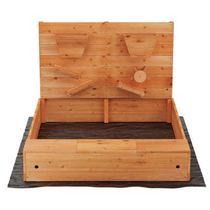 Keezi 120cm Kids Wooden Sandpit – Outdoor Sandbox with Cover & Funnel