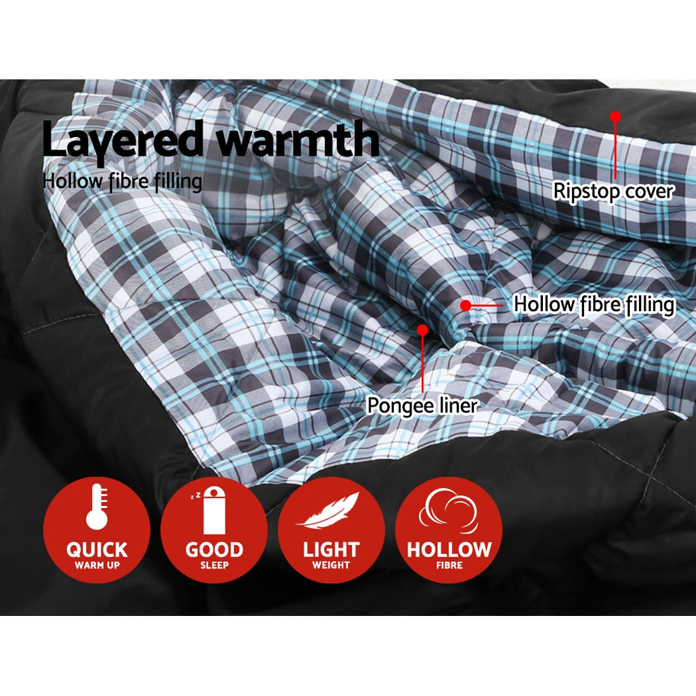 Weisshorn Double Sleeping Bag -10°C with Pillows – Thermal Camping & Hiking Sack (Grey)