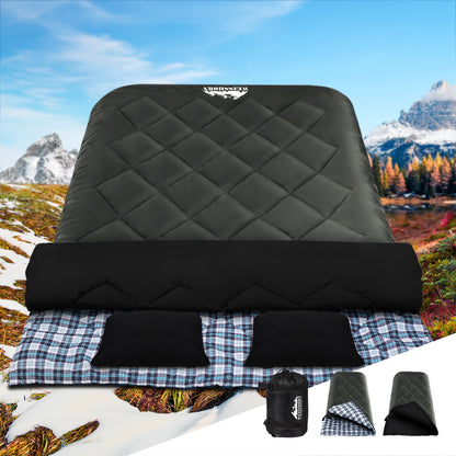 Weisshorn Double Sleeping Bag -10°C with Pillows – Thermal Camping & Hiking Sack (Grey)
