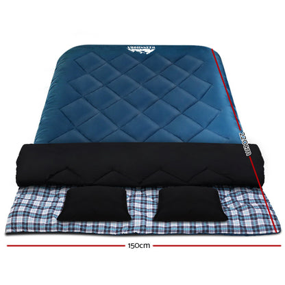 Weisshorn Double Sleeping Bag – Thermal -10°C Camping Bag with Pillows (Blue)