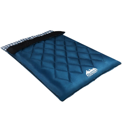 Weisshorn Double Sleeping Bag – Thermal -10°C Camping Bag with Pillows (Blue)