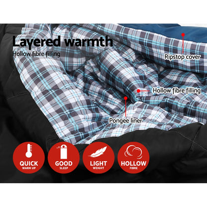 Weisshorn Double Sleeping Bag – Thermal -10°C Camping Bag with Pillows (Blue)