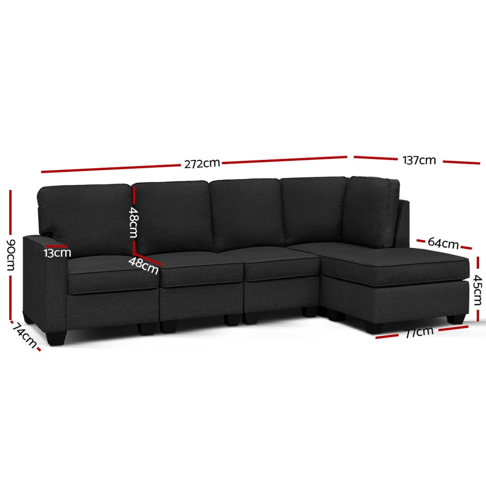 Braneit™ Modular Sofa Chaise Set 5-seater Dark Grey