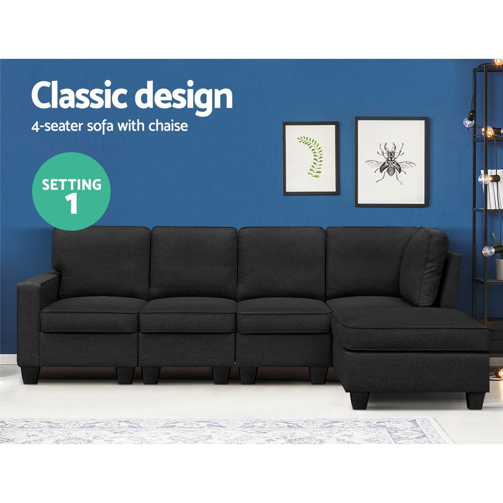 Braneit™ Modular Sofa Chaise Set 5-seater Dark Grey