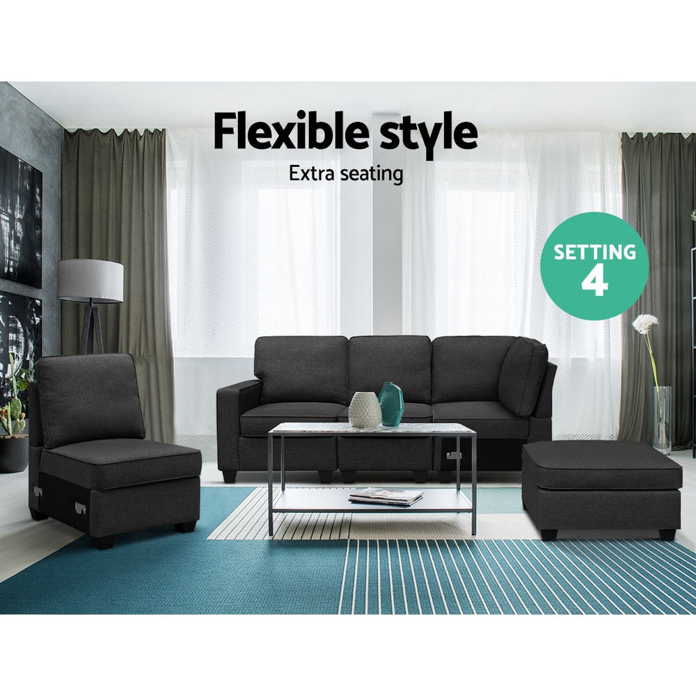 Braneit™ Modular Sofa Chaise Set 5-seater Dark Grey