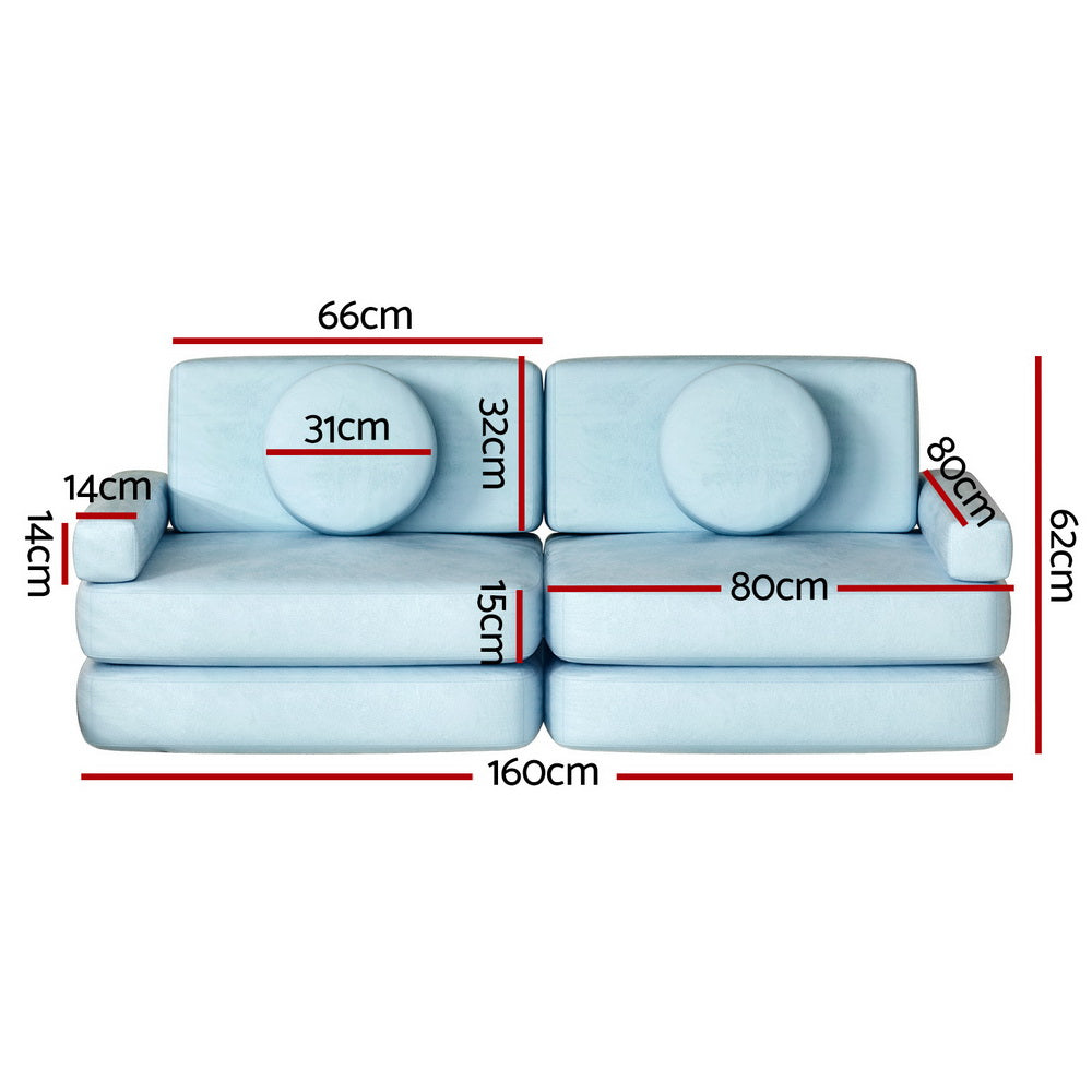 Braneit™ Sofa Bed 2 Seater Couch Kid Play DIY Modular Lounge Chaise Suite Velvet