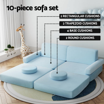 Braneit™ Sofa Bed 2 Seater Couch Kid Play DIY Modular Lounge Chaise Suite Velvet