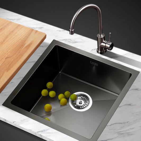Cefito 44x44cm Black Stainless Steel Kitchen Sink – Single Bowl Basin