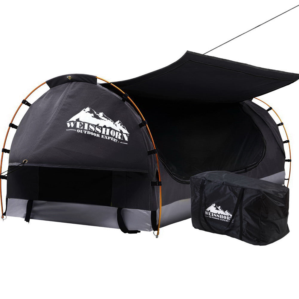 Weisshorn King Single Swag Tent – Freestanding Camping Canvas Dome Swag (Grey)
