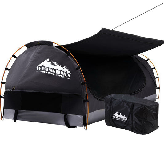 Weisshorn King Single Swag Tent – Freestanding Camping Canvas Dome Swag (Grey)