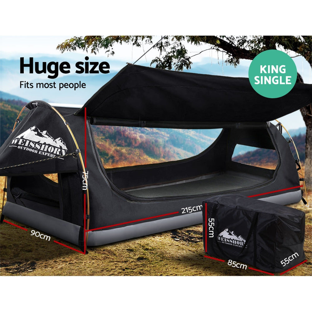 Weisshorn King Single Swag Tent – Freestanding Camping Canvas Dome Swag (Grey)