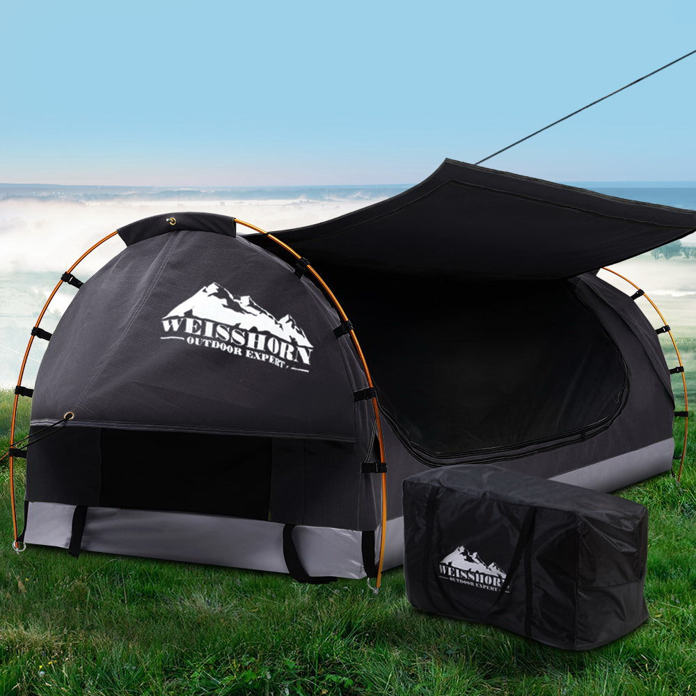 Weisshorn King Single Swag Tent – Freestanding Camping Canvas Dome Swag (Grey)