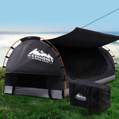 Weisshorn King Single Swag Tent – Freestanding Camping Canvas Dome Swag (Grey)